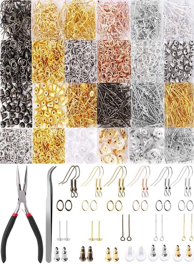 دي آي واي كرافتس مجموعة أدوات صنع الأقراط، 100 غرام، مزيج من الذهب والفضة، خطافات الأقراط، خطافات لصنع المجوهرات مع حلقات وصل، أجزاء خلفية للأقراط، كماشة، ملقط، فتح حلقات الوصل (100 غرام، مزيج من الذهب والفضة) - Image 1